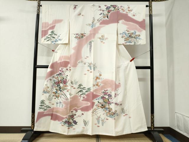 平和屋着物●訪問着　駒刺繍　霞花車文　暈し染め　金彩　正絹　逸品　CABB4548yc