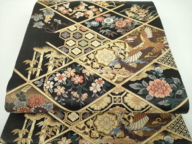 平和屋着物●六通柄袋帯　唐織　作家物　みやこ綴　格天井鳳凰花文　金糸　正絹　逸品　未使用　DABB4222ps