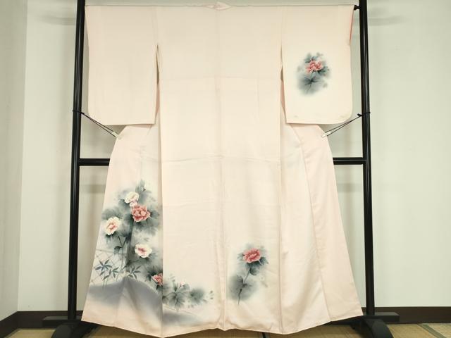 平和屋着物■訪問着 手描き 籬牡丹文 暈し染め 正絹 逸品 DABE0290ya