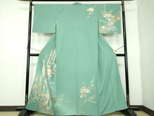 Kimono - 平和屋着物●訪問着　扇面花文　暈し染め　金銀彩　正絹　逸品　DABE5109ps