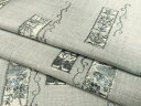 平和屋着物▽上質な紬 単衣 短冊草花文 正絹 逸品 AAAS1398oa