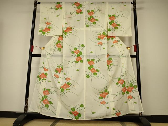 平和屋着物*夏物 小紋 絽 草花文 洗える着物 AAAW5385jd