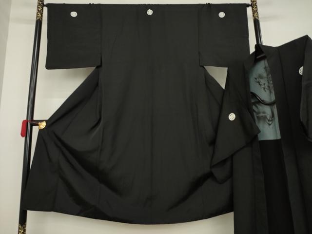平和屋着物●男性　黒紋付　長羽織セット　正絹　逸品　AAAZ7170ck