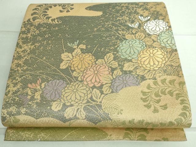平和屋着物●六通柄袋帯 草花文 金銀糸 正絹 逸品 DAAP1196ic