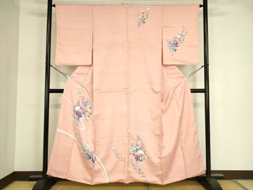 平和屋着物■訪問着 友禅 白山紬 流水草花文 正絹 逸品 DAAP6445cm 平和屋着物■訪問着 友禅 白山紬 流水草花文 正絹 逸品 DAAP6445cm