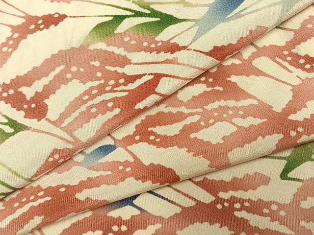 平和屋着物▽型絵染の人間国宝　稲垣稔次郎　原画　小紋　単衣　型染め　枝葉文　正絹　逸品　AABE5657fy