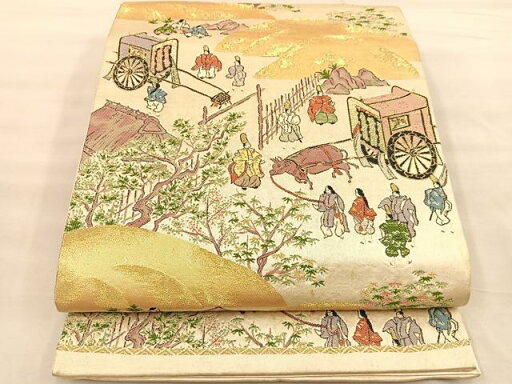 平和屋着物◎六通柄袋帯 平安人物風景文 金糸 正絹 逸品 BAAT1546gt 平和屋着物◎六通柄袋帯 平安人物風景文 金糸 正絹 逸品 BAAT1546gt