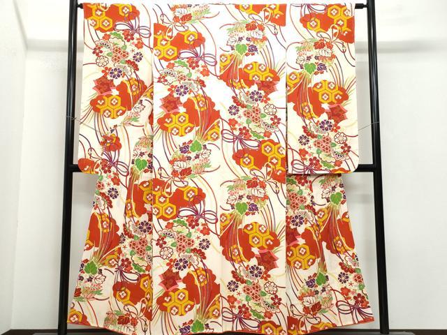 平和屋着物●セミアンティーク 豪華振袖 松花文 正絹 逸品 CAAU9684vf