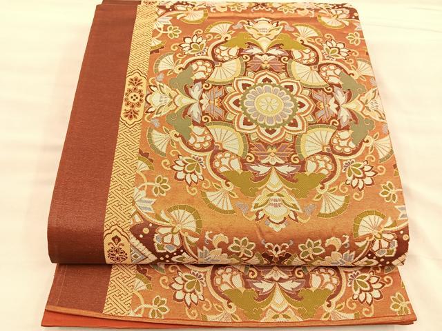 平和屋着物◎六通柄袋帯　正倉院花文　正絹　逸品　BAAT1576gt