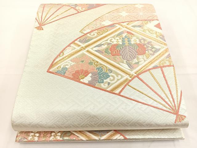 衣帶 - 平和屋着物◎六通柄袋帯　唐織　扇面天井花文　金銀糸　正絹　逸品　BAAT5348jr