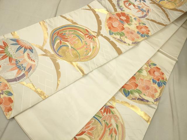 平和屋着物◎六通柄袋帯　唐織　花丸文　金銀糸　正絹　逸品　CAAT5059ft