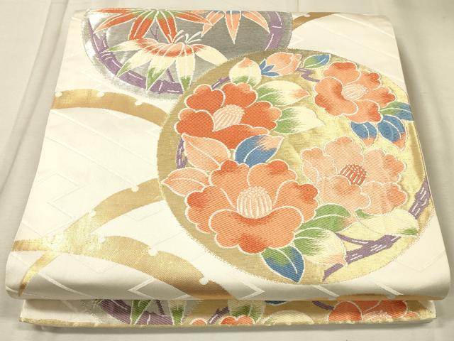 平和屋着物◎六通柄袋帯　唐織　花丸文　金銀糸　正絹　逸品　CAAT5059ft