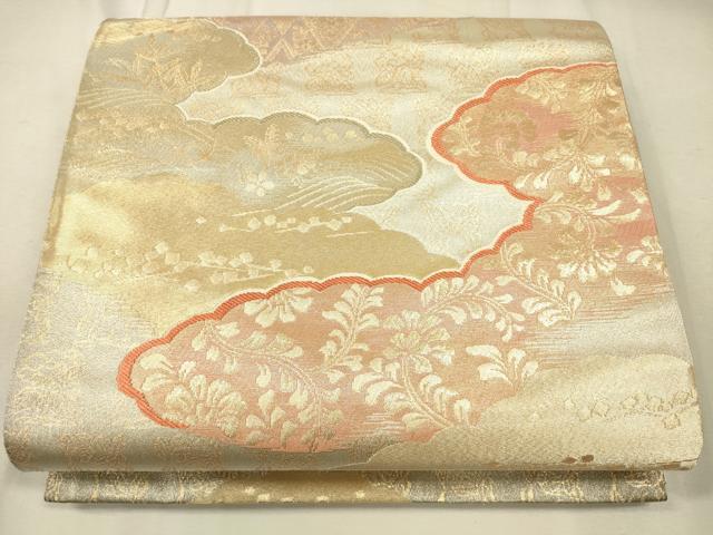 平和屋着物◎六通柄袋帯　草花文　金糸　正絹　逸品　CAAT5073ft