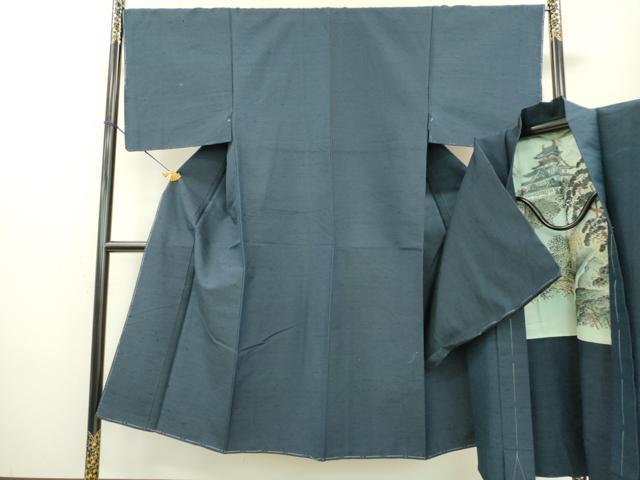 平和屋着物●男性 紬 アンサンブル 濃藍色 正絹 逸品 DAAM2354fe