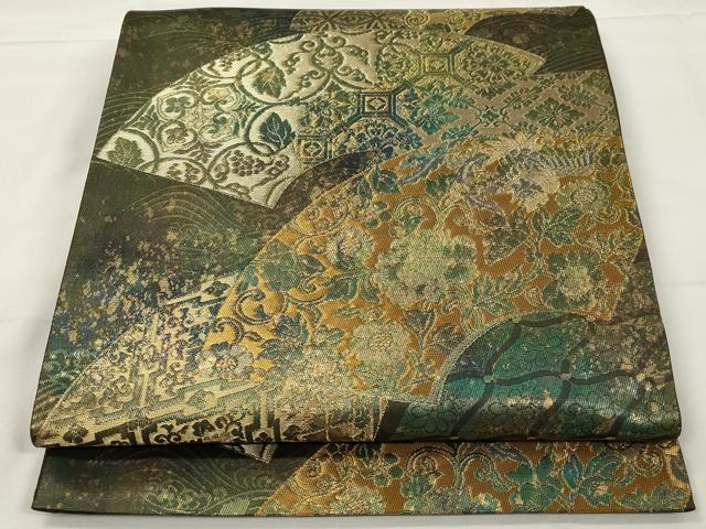 平和屋着物▼六通柄袋帯　地紙花鳥文　金銀糸　正絹　逸品　CAAX8554dy