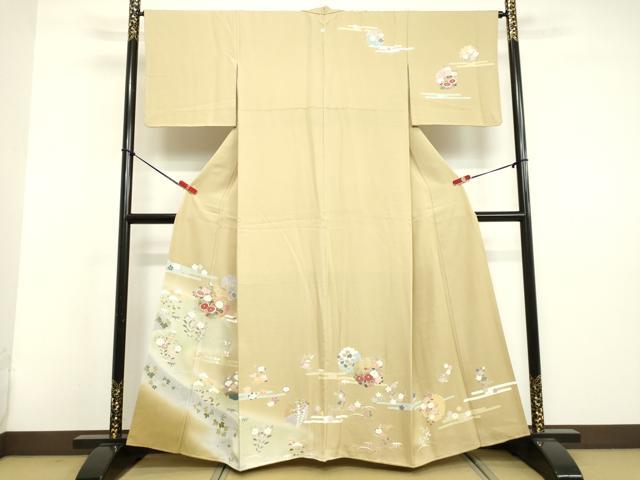 平和屋着物●訪問着　駒刺繍　雪輪草花文　暈し染め　金彩　正絹　逸品　DAAV8522tw