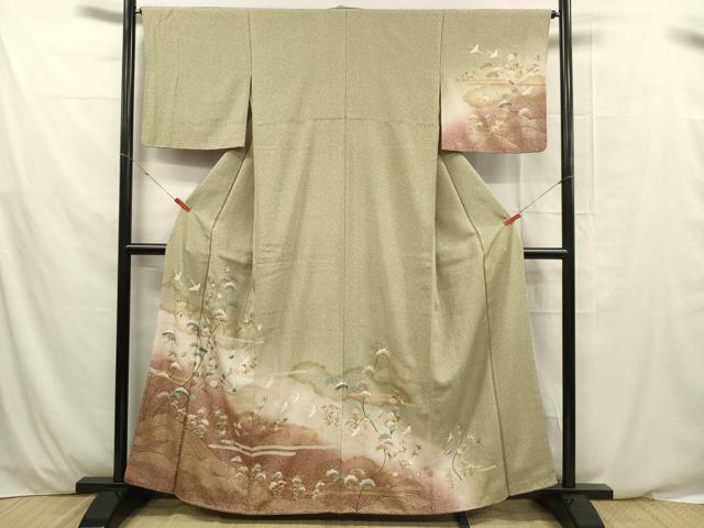 和服 - 平和屋着物■訪問着　立波飛鶴花文　暈し染め　金彩　正絹　逸品　DABE0479ya