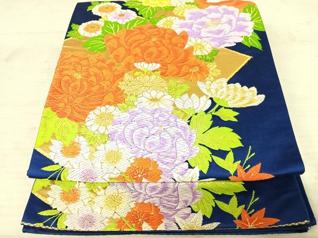 平和屋着物◎六通柄袋帯　唐織　草花文　銀糸　正絹　逸品　AAAW2436yx