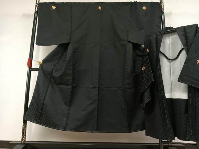 平和屋着物●男性　黒紋付　羽織セット　菱地紋　キングサイズ　洗える着物　未使用　AABI1868fy