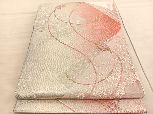 平和屋着物◎六通柄袋帯　唐織　色紙重ね宝飾花文　金銀糸　正絹　逸品　BAAV5014hv