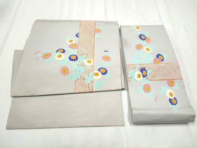 平和屋着物●塩瀬　つけ帯　枝菊文　金彩　正絹　逸品　CABB9452hy