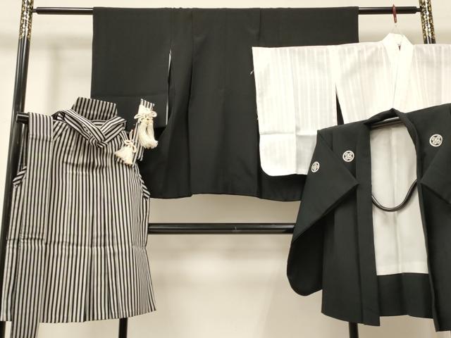 平和屋着物[]七五三　男の子　着物・黒紋付羽織・長襦袢(単衣)・行灯袴・小物セット　箱付き　DABA3550ma