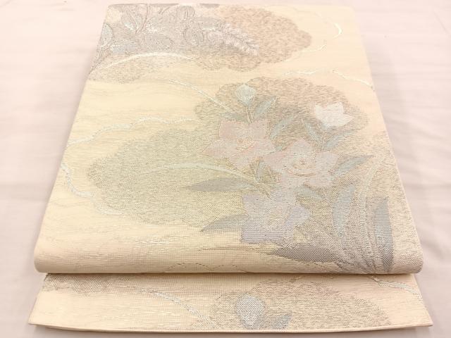 平和屋着物＊夏物　六通柄袋帯　桔梗萩文　銀糸　正絹　逸品　BAAT3116hvのサムネイル