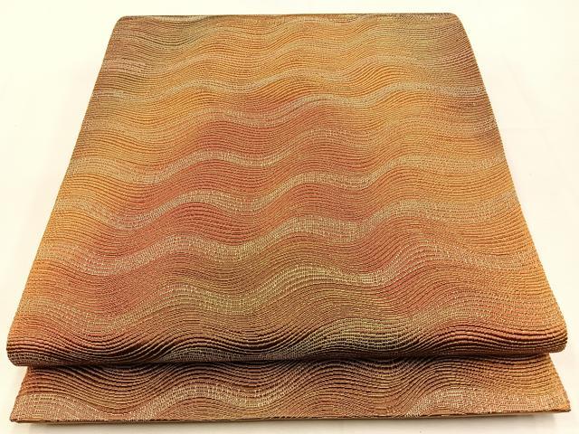 平和屋着物◎六通柄袋帯　流線文　金糸　正絹　逸品　未使用　BAAT9925hj