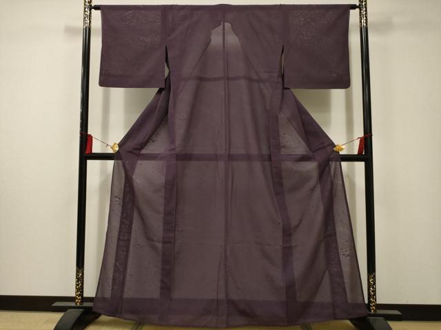 Kimono - 平和屋着物＊夏物　色無地　絽　流水文紗　葡萄鼠色　洗える着物　AABA5631sx