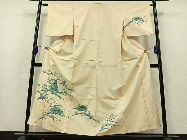 平和屋着物▽訪問着 単衣 紬地 風景文 正絹 逸品 AABB1409jh