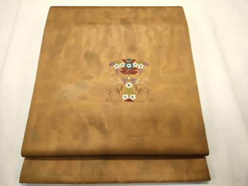平和屋着物■太鼓柄袋帯 総刺繍 鹿 草花文 正絹 逸品 CAAO2776ak 平和屋着物■太鼓柄袋帯 総刺繍 鹿 草花文 正絹 逸品 CAAO2776ak