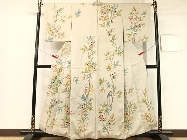 Rakuten - 平和屋着物●訪問着　刺繍　枝花鳥文　金糸　正絹　逸品　CABB4967vp