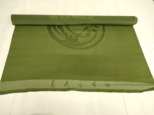 平和屋本店▼座布団 反物 生地 菊寿 花丸地紋 草色地 法衣 寺院 仏具 仏教 僧侶 神職 装束 AAAY2686ja