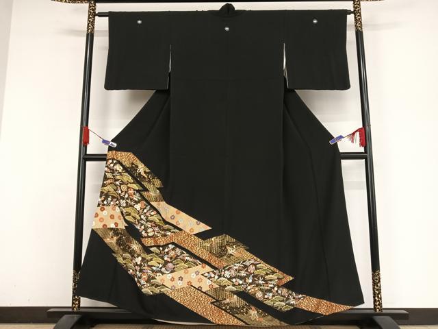 长襦袢 - 平和屋着物●豪華黒留袖　駒刺繍　飛鶴吉祥文　金糸　金彩　正絹　逸品　AABA4509np
