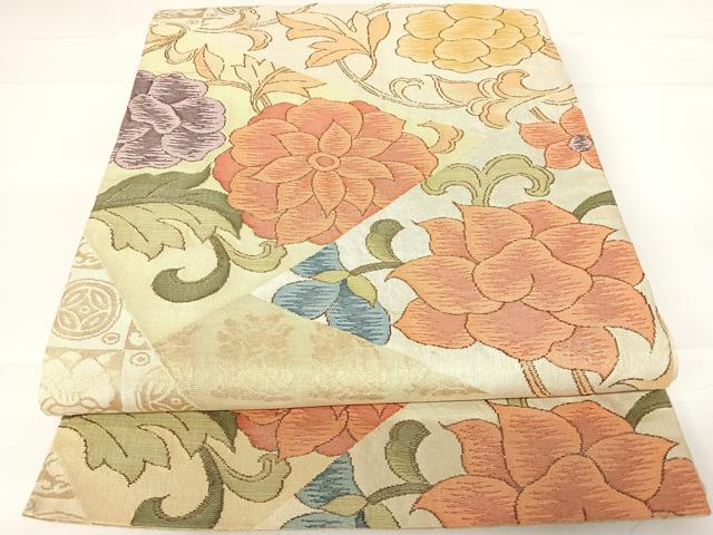 平和屋着物◎六通柄袋帯　草花文　金糸　正絹　逸品　AABB6120yx