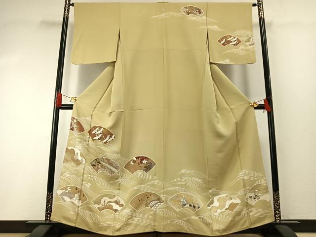 平和屋着物●訪問着　友禅　駒刺繍　地紙飛鳥文　金彩　正絹　逸品　AABG4701fy