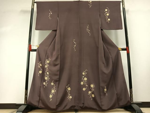 乐天商城 - 平和屋着物●訪問着　友禅　駒刺繍　花唐草文　滅紫色　金彩　正絹　逸品　AABG4702fy