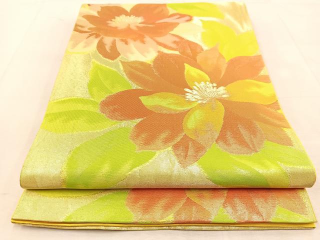 平和屋着物◎六通柄袋帯　草花文　銀糸　正絹　逸品　BAAU6881yc