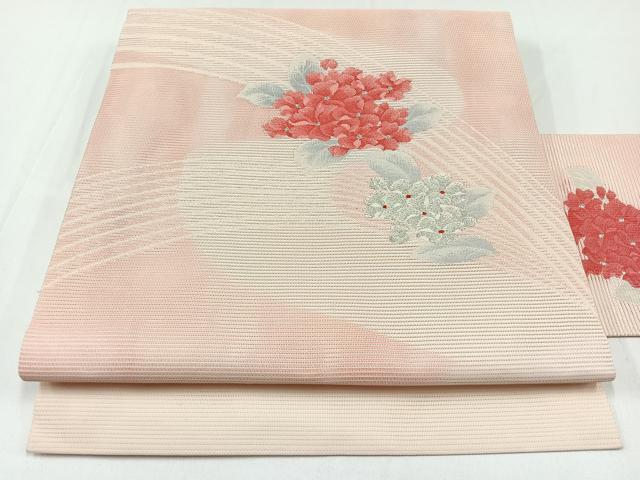 平和屋着物＊夏物　九寸名古屋帯　草花文　銀糸　正絹　逸品　AAAW9400jh