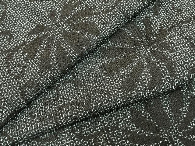 平和屋着物▽結城紬　単衣　100亀甲　花唐草文　三越扱い　正絹　逸品　AABA7699fy