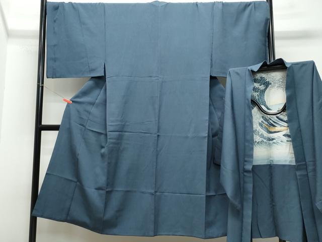 平和屋着物●男性 色無地 アンサンブル 鉄御納戸色 キングサイズ 正絹 逸品 CAAT6827vf