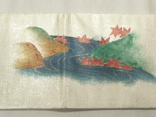 平和屋の平和屋着物◎九寸名古屋帯 手描き 流水風景文 銀糸 正絹 逸品 CABF2273qe｜アングル3