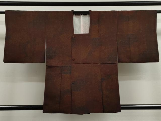 平和屋着物■道行コート 本場染大島紬 切嵌草花文 正絹 逸品 CAAK3666dy