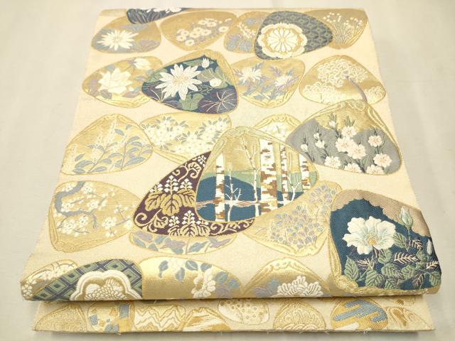 平和屋着物●六通柄袋帯　唐織　三十六花選貝合せ　金糸　正絹　逸品　CAAT8057hy