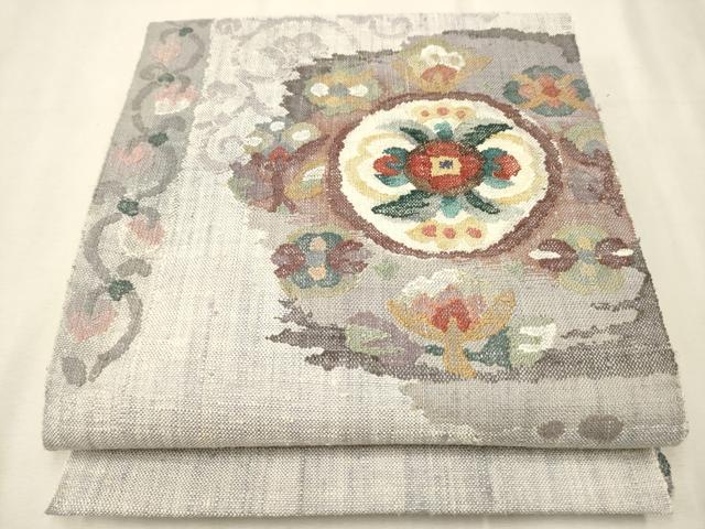 平和屋着物●八寸名古屋帯　紬地　吉祥花文　正絹　逸品　CAAT8073hy