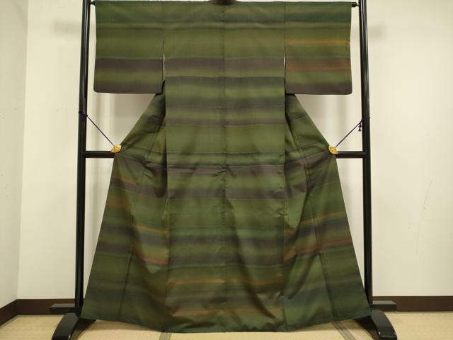 Kimono - 平和屋着物■訪問着　本場染大島紬　横段文　正絹　逸品　DABD2360du
