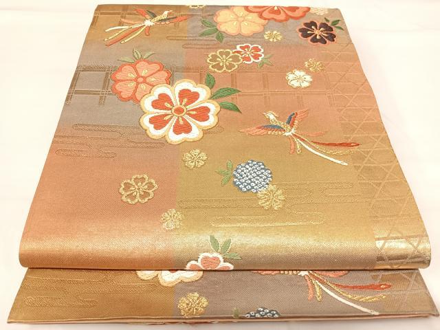 平和屋着物◎六通柄袋帯　唐織　花鳥文　金糸　正絹　逸品　AABH0154yx
