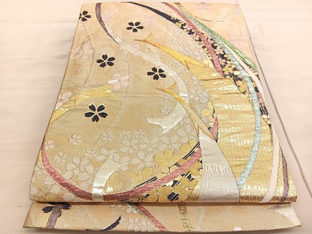 平和屋着物◎六通柄袋帯　花鳥文　金銀糸　正絹　逸品　BAAV5012hv
