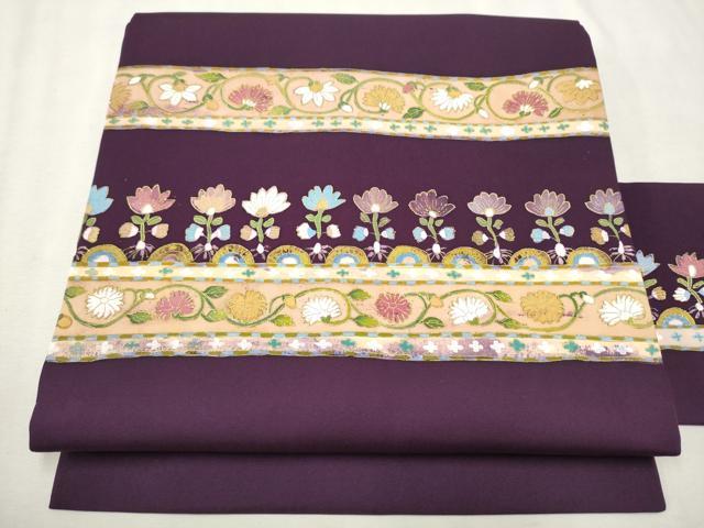 平和屋着物●塩瀬　九寸名古屋帯　草花文　金糸　正絹　逸品　CAAX7243hy