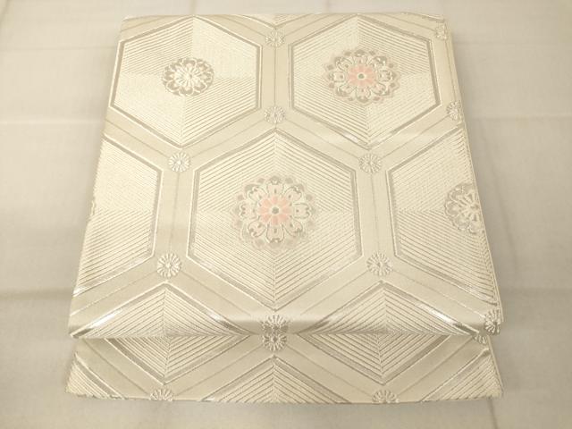 平和屋着物◎六通柄袋帯 唐織 亀甲花文 銀糸 正絹 逸品 AAAL3042Bfw